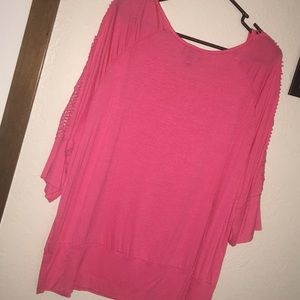 3/4 sleeve Salmon Colored Cold Shoulder Blouse